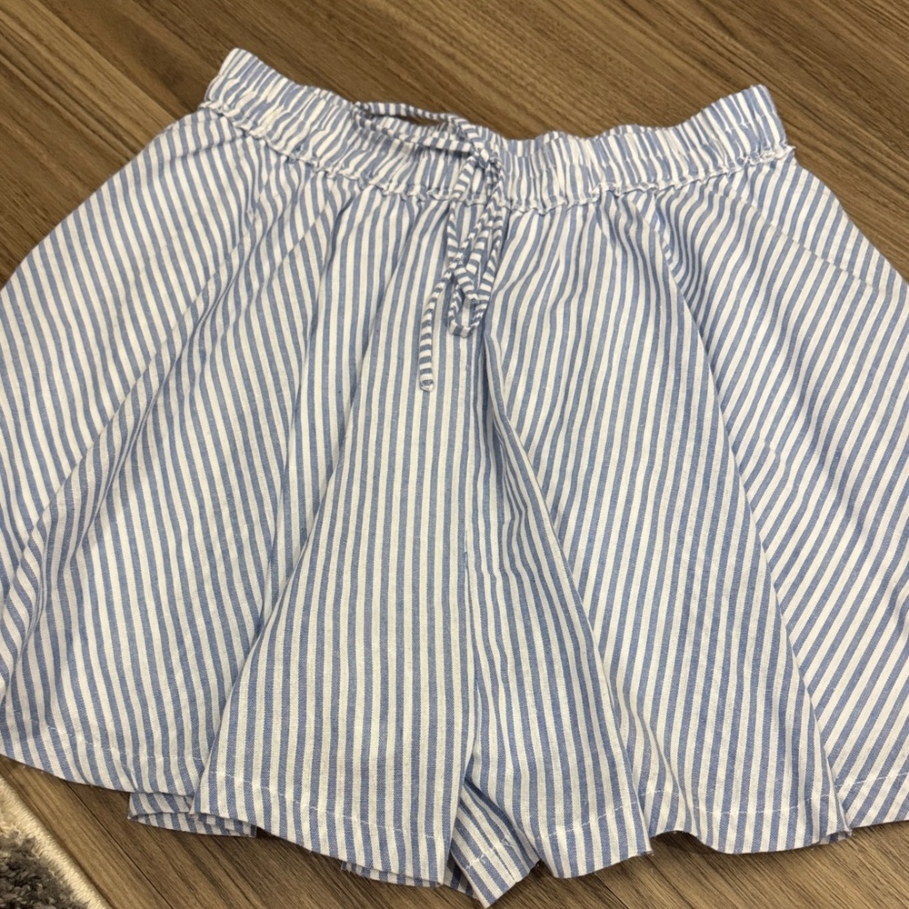 Vici Striped High Waist Shorts - Blue and White